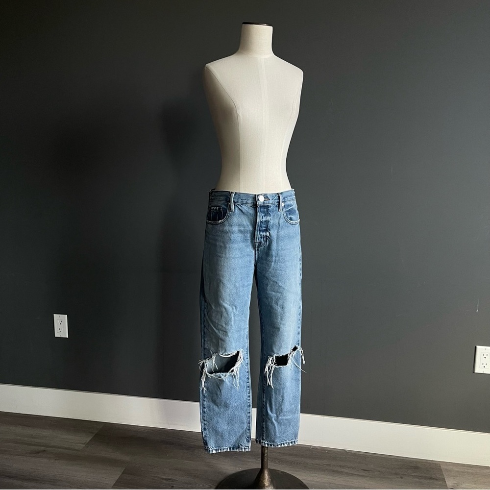 FRAME Le Original Distressed Straight Leg Jeans Medium Wash French Parisian